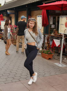 Gorgeous teen in pantyhose Tatiana Penskaya flashes her natural tits in public